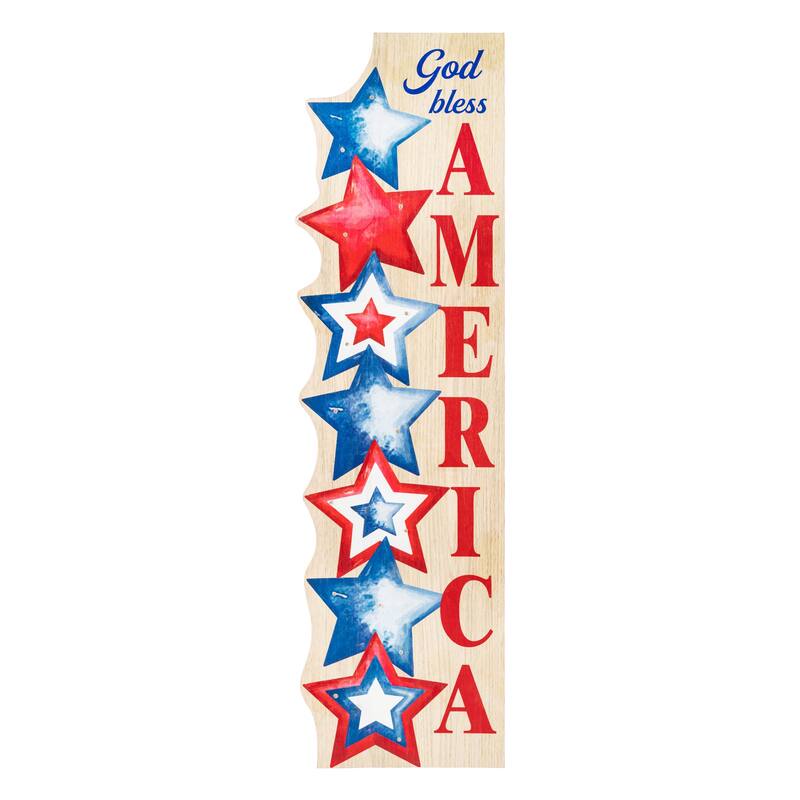 Glitzhome 42"H Lighted Patriotic/ Americana Wooden Stacked Stars Porch Sign with Timer