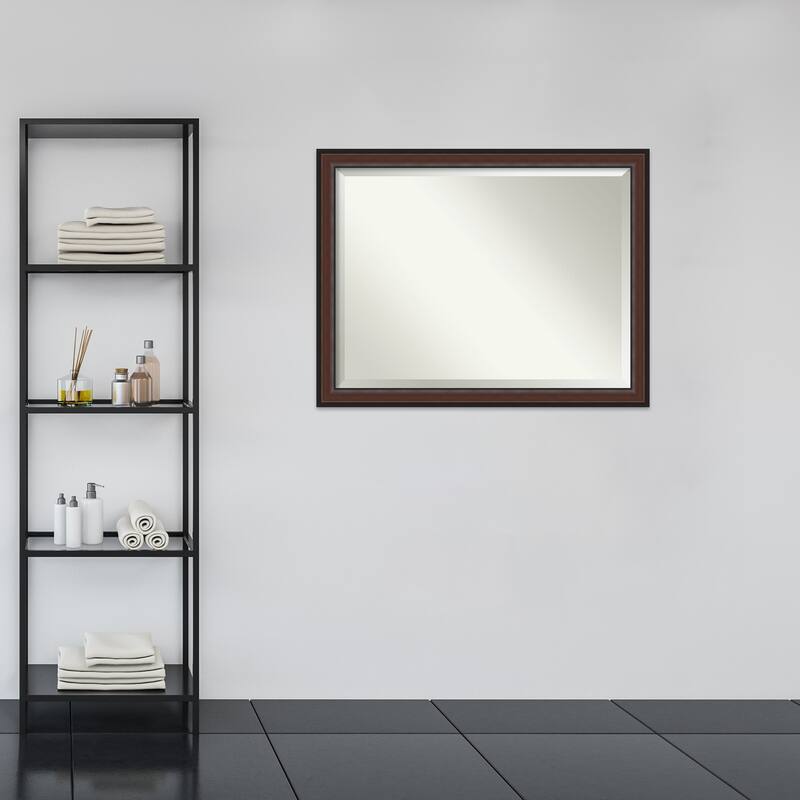 Beveled Bathroom Wall Mirror - Harvard Walnut Frame
