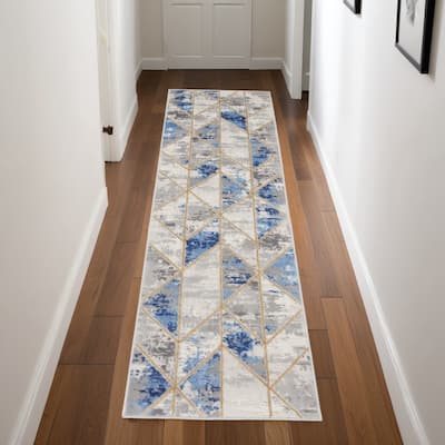 Fisor Power Loomed Geometric Abstract Modern Non Skid Stain Resistant Low Pile Area Rug By HomeRoots - 90' X '27' X '0.25