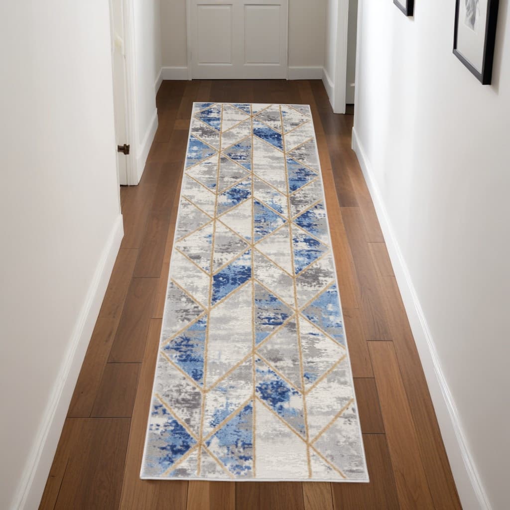 Fisor Power Loomed Geometric Abstract Modern Non Skid Stain Resistant Low Pile Area Rug By HomeRoots - 90' X '27' X '0.25