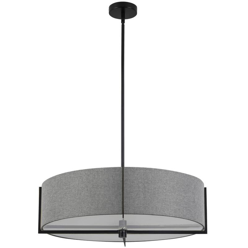 Modern 4-Light Pendant Light - Matte Black Finish, Gray Shade - Ceiling Lighting Fixture - 26