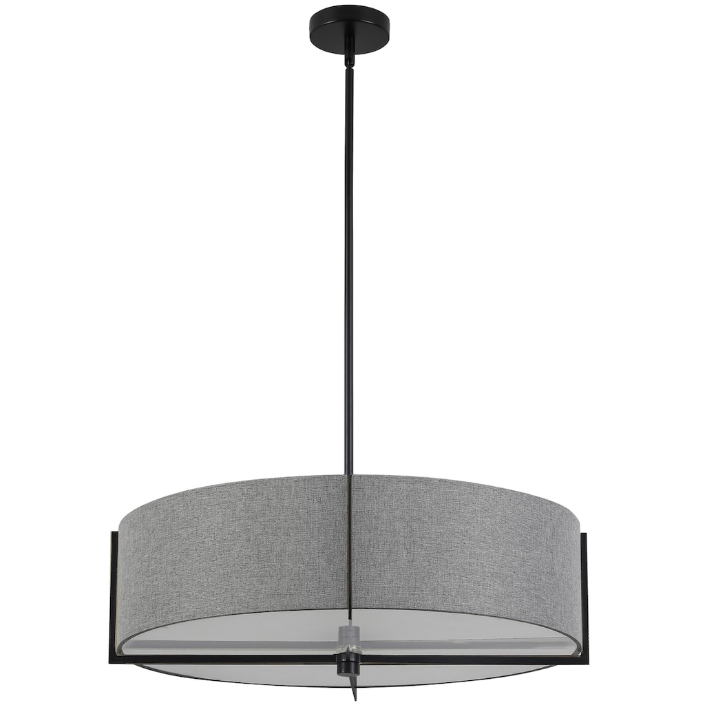 Modern 4-Light Pendant Light - Matte Black Finish, Gray Shade - Ceiling Lighting Fixture - 26