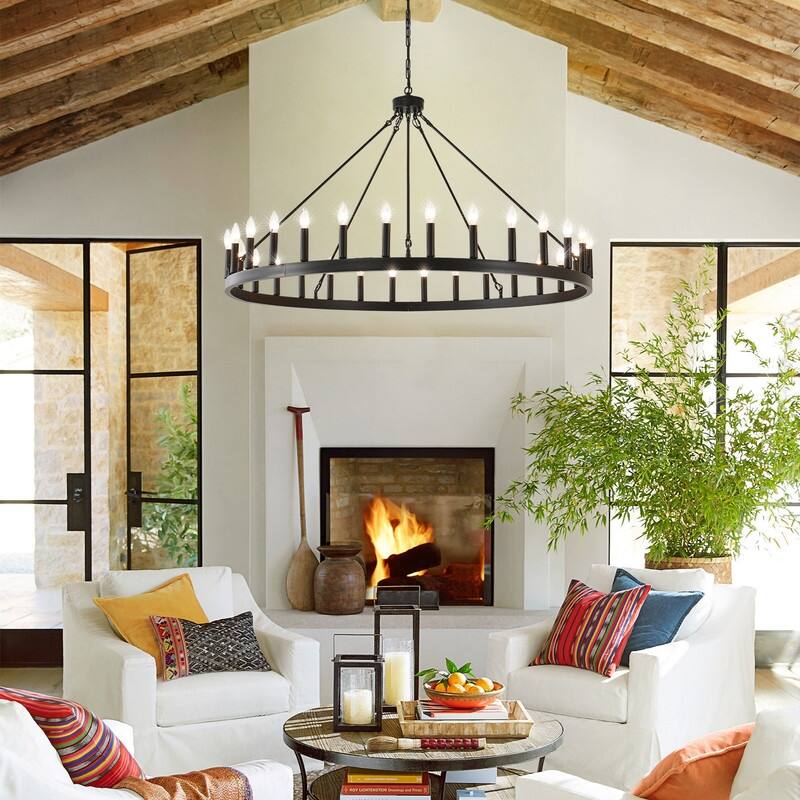 Wagon Wheel Chandelier Large Black Farmhouse Chandelier