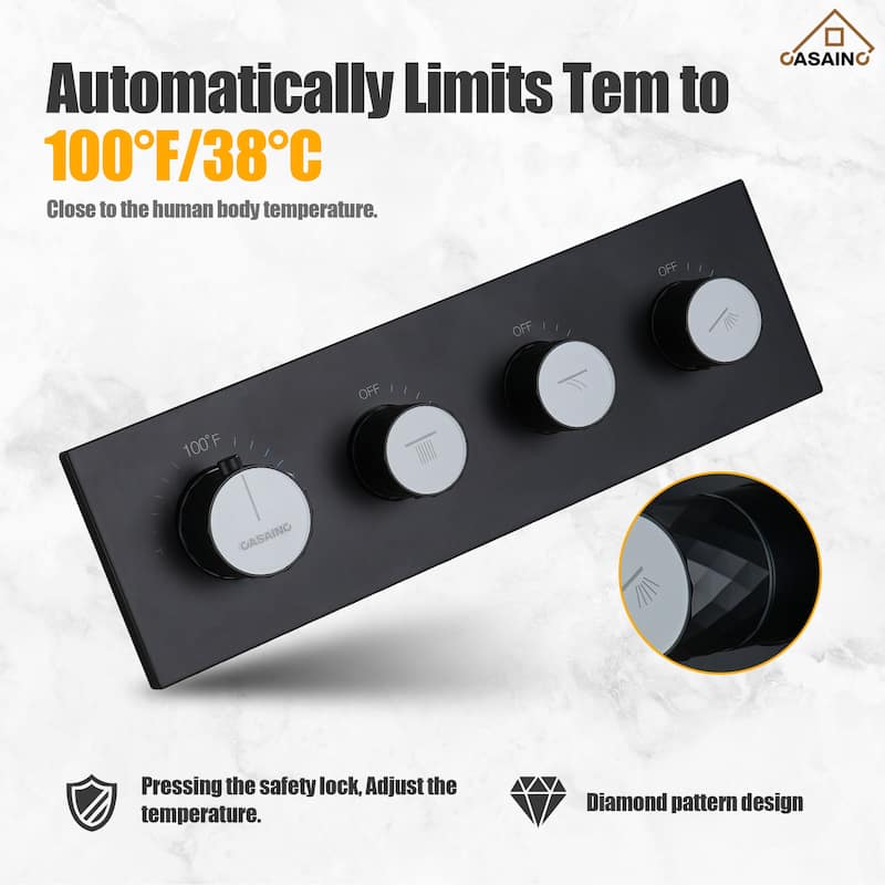 Luxury Thermostatic Shower System 5-Spray Patterns 16" Ceiling Mount Fixed and Handheld Shower Head - 15.7" x 15.7"