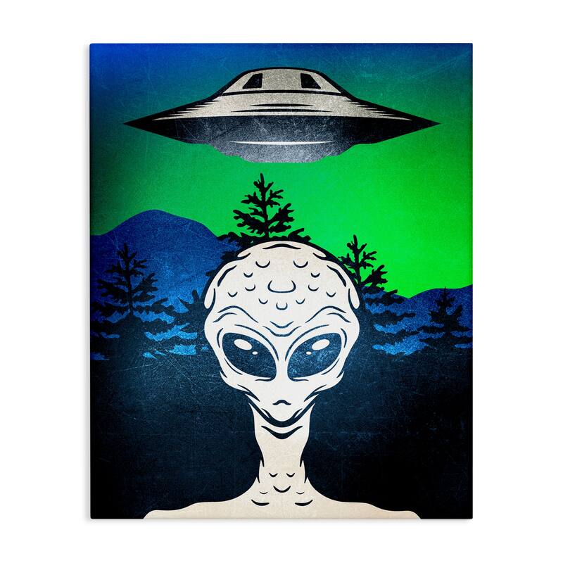 Stupell Alien and UFO Scene Canvas Wall Art Design By Kim Allen - 16 x 20