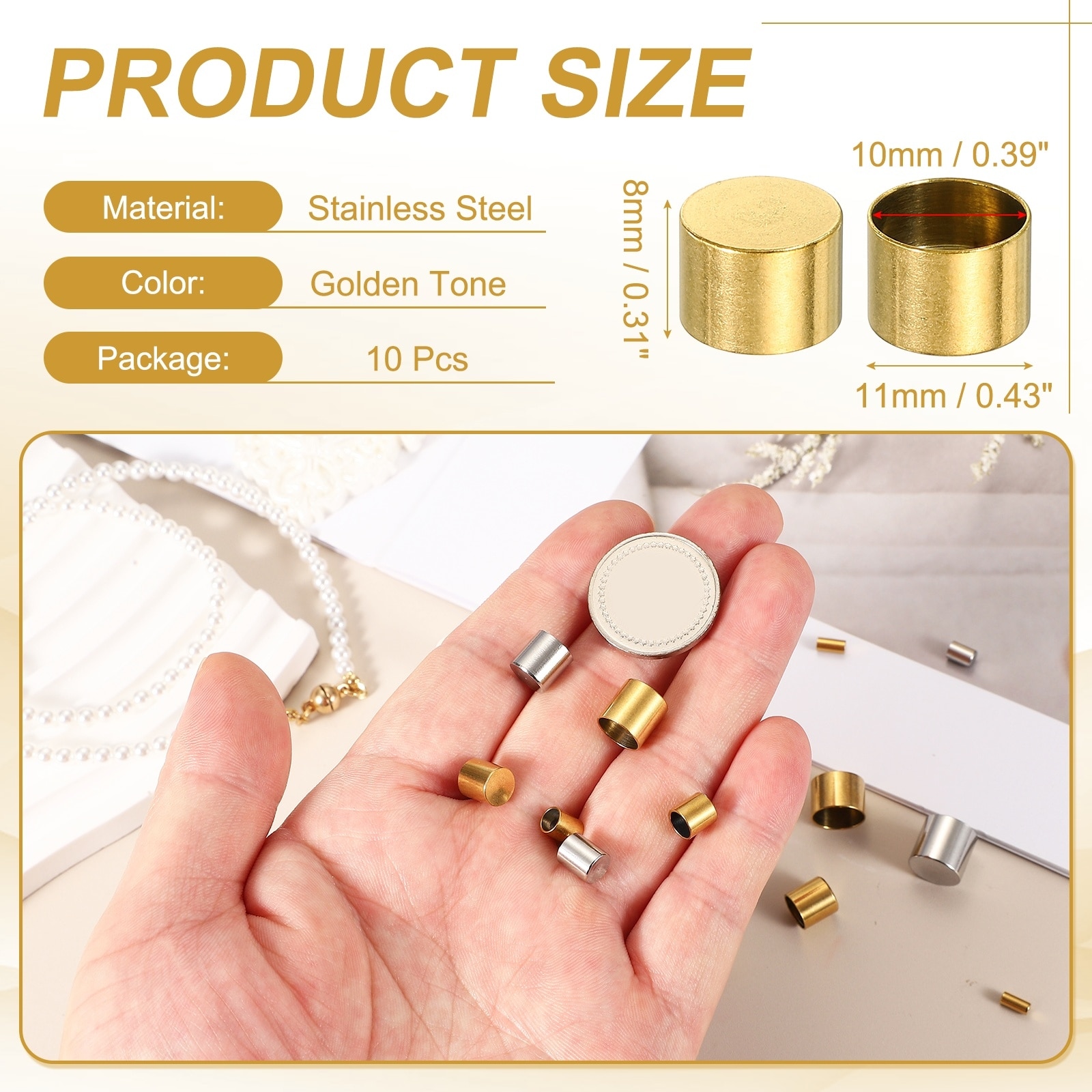 Stainless Steel Cord End Caps, End Cap Barrel Beads Leather Cord End Caps for Jewelry Making DIY