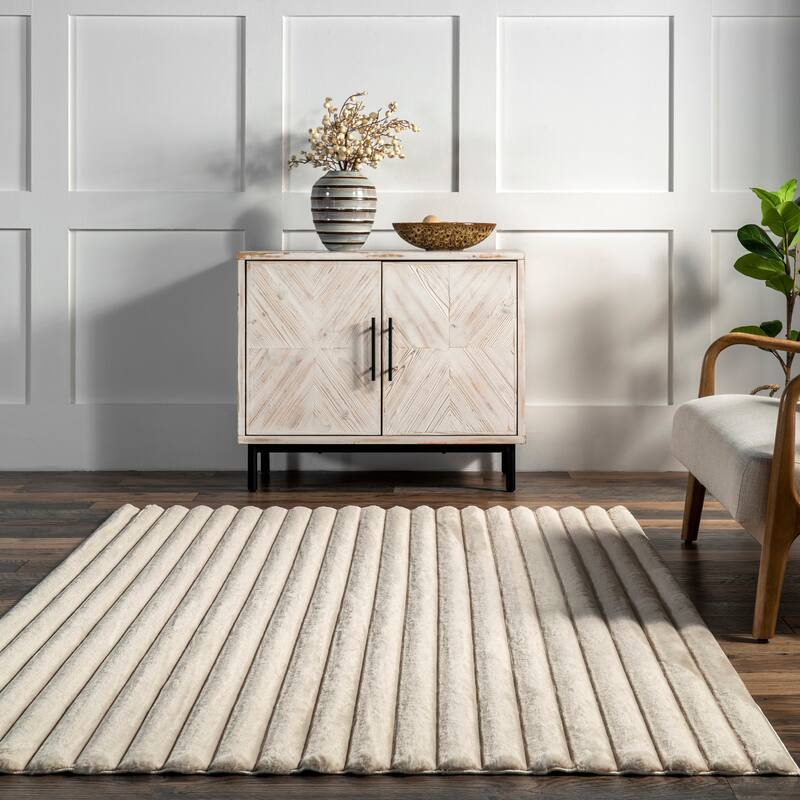 Nuloom Kai SuperiorWash Stripe Faux Rabbit Machine Washable Area Rug