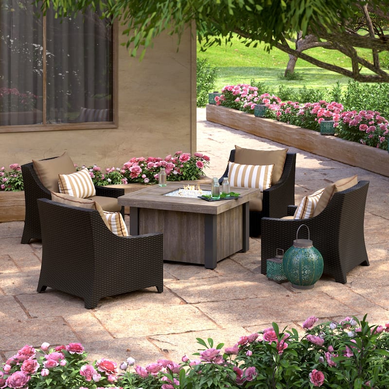 Deco 5 Piece Sunbrella Outdoor Patio Fire Chat Set