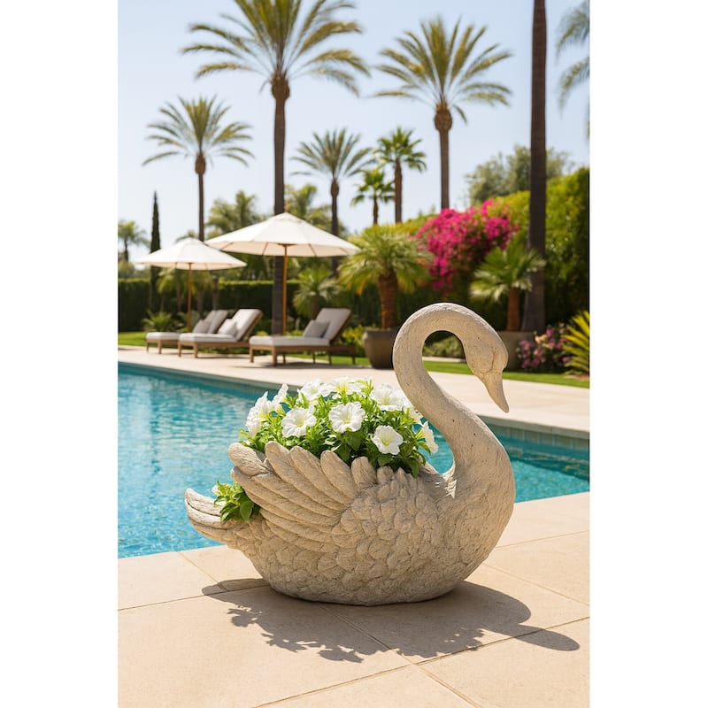 Swan Indoor Outdoor Planter, Stone Garden Statue Decorative Sculpture