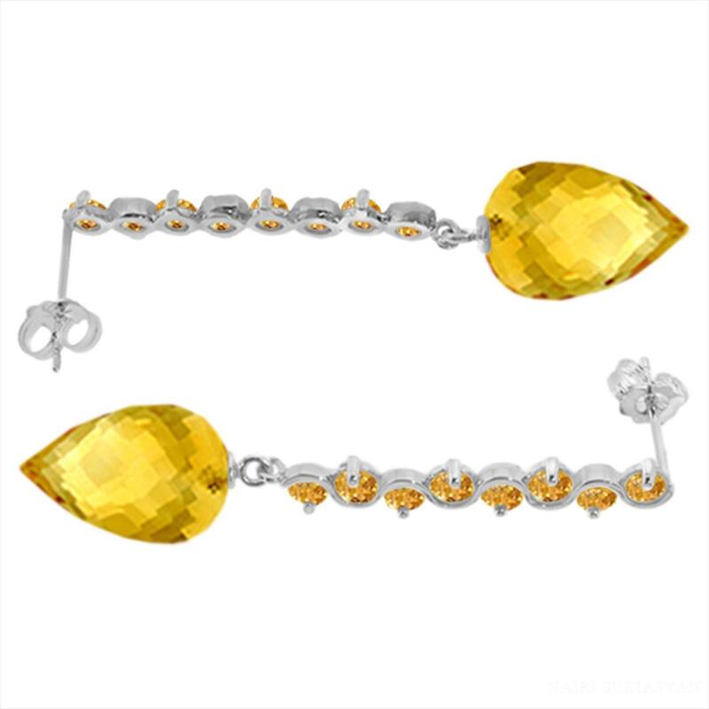 22.1 Carat 14K Solid Gold Drop Briolette Citrine Gemstone Earrings