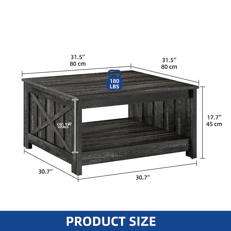Modern Rustic Square Wood Coffee Table with Storage