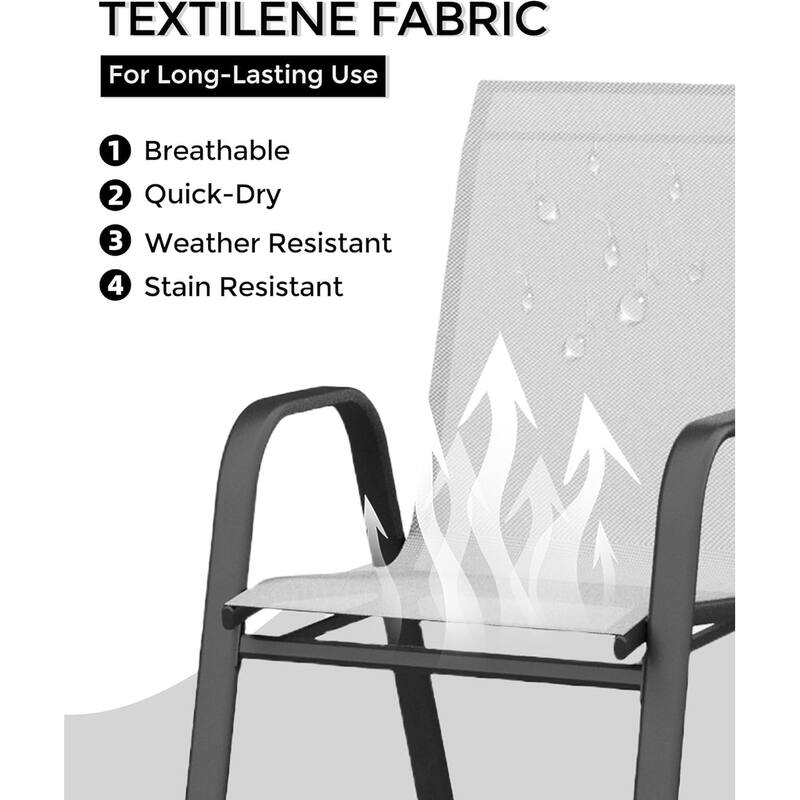 Outdoor Stackable Patio Chairs, High-Back Metal Frame with Durable Textilene Fabric, Set of 4