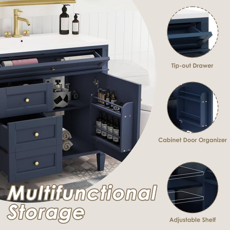 36 inch Solid Wood and MDF Freestanding Bathroom Vanity Set with Integrated Ceramic Sink - 36'' x 33''