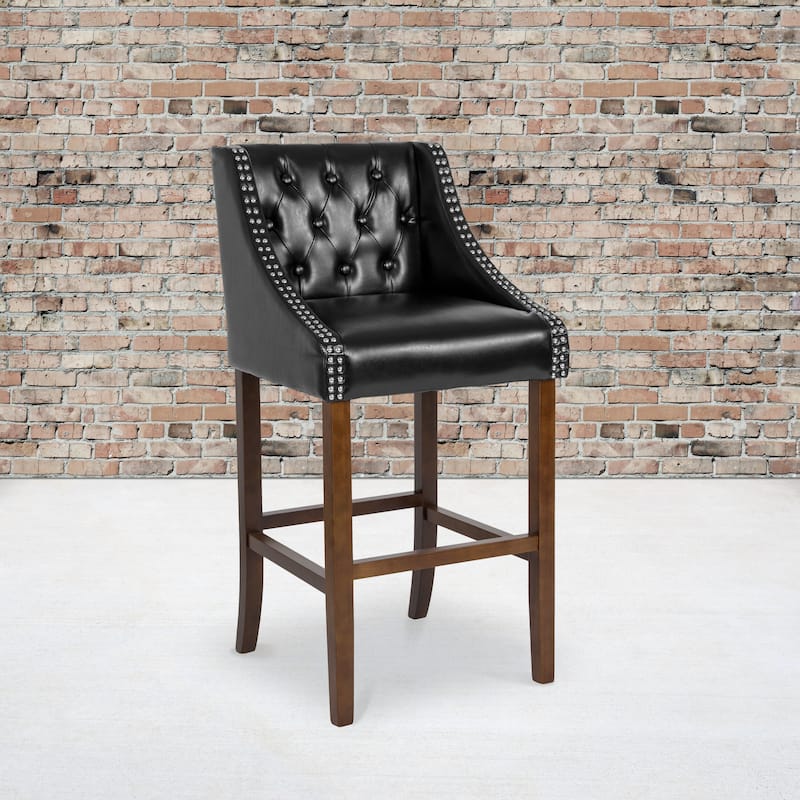 Transitional 30-inch Tufted Nailhead Barstool - 20"W x 22"D x 42"H - 20"W x 22"D x 42"H