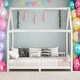 preview thumbnail 1 of 15, Twin Size Wood House Bed Platform Bed with Guardrail and LED,Kids Bed Design White