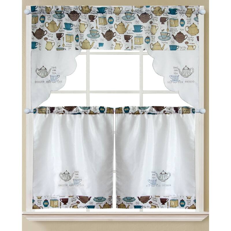 Lemon Fern Sunflower Tropical Tea Urban Kitchen Curtain Sets with Valance & Tiers - Tea