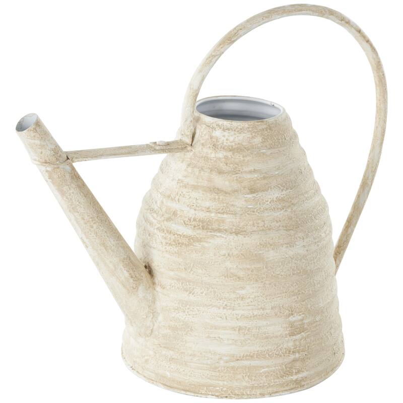 Metal Watering Can Beehive Shaped Watering Can Indoor Outdoor Planter with Large Loop Handle - Gray or Cream - Roche River Decor - Cream
