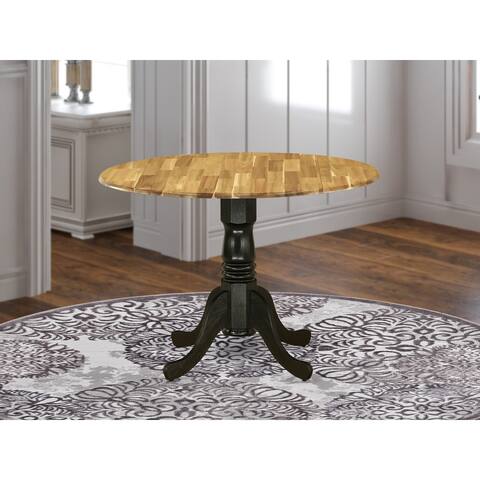 DMT-NBK-TP Acacia Wood Dining Table with Drop Leaves, Wood Texture Table Top and Black Pedestal