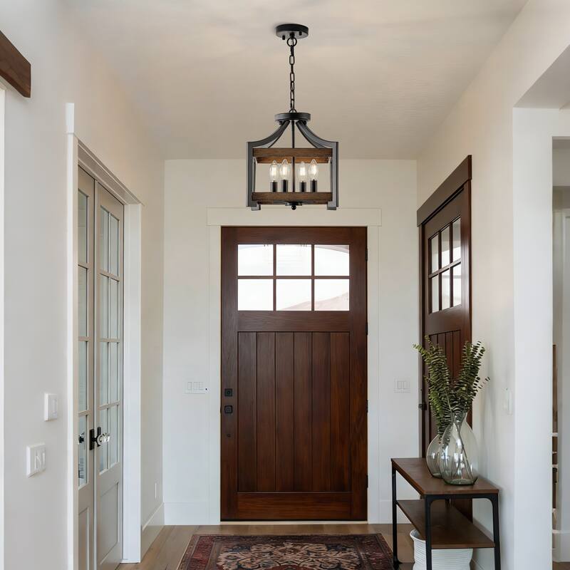 Starsky 4-Light Faux Wood Finish Rectangular Farmhouse Chandelier - Matte Black