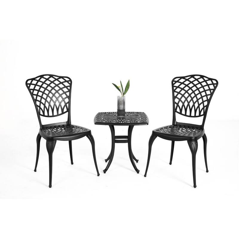 Bistro Set 3 Piece Rustproof Cast Aluminum Patio Furniture Sets black