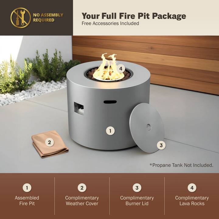 Kinger Home Loren 32-Inch Outdoor Patio Propane Gas Alloy Steel Fire Pit - 32” L x 32” W x 24” H