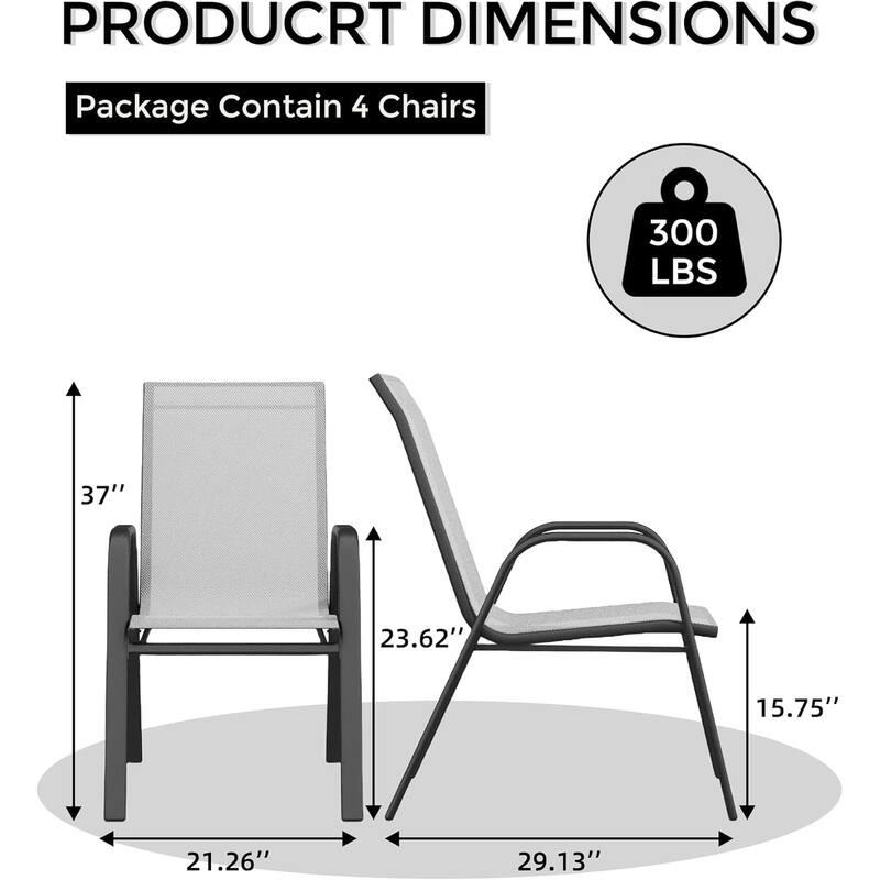 Outdoor Stackable Patio Chairs, High-Back Metal Frame with Durable Textilene Fabric, Set of 4
