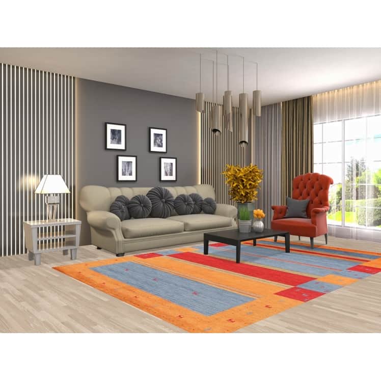 Striped Gabbeh Indian Rug Hand-Knotted Wool Carpet - 6'7"x 9'9"