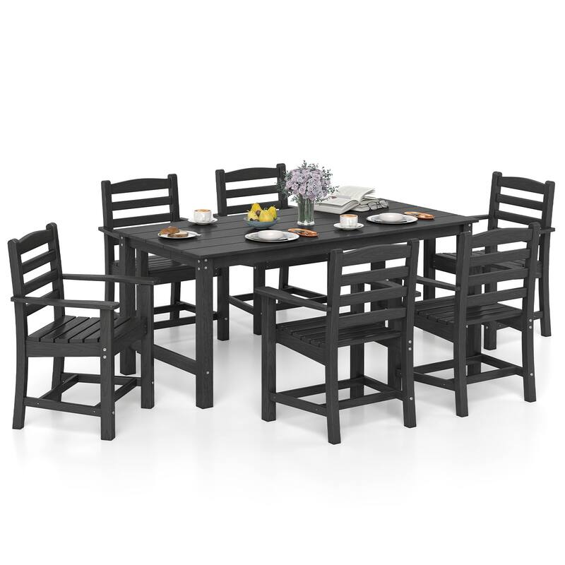 Gymax 7 PCS Outdoor Dining Table Set for 6 People Rectangle Table & 6