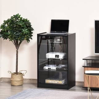 HOMCOM 5-Tier Media Stand Cabinet with 3-Level Adjustable Shelves, Tempered Glass Doors, and Cable Management, Black