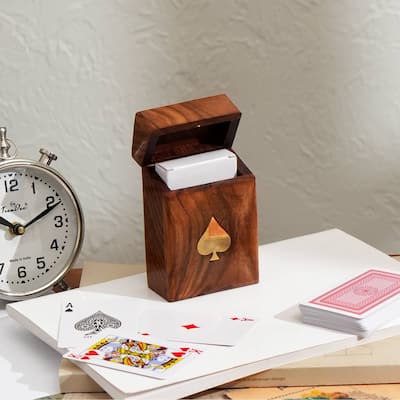 Wooden Brown Card Box with Natural Finish with Cards-4.5X3X1.5" - N/A