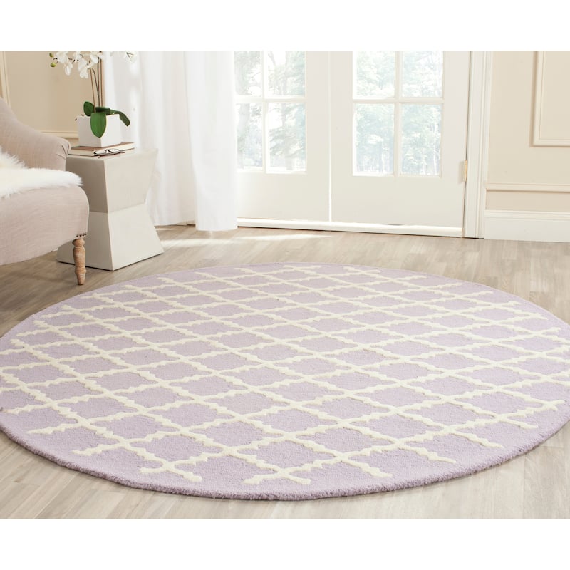 SAFAVIEH, Handmade Cambridge Reny Modern Moroccan Wool Rug - 6' Round - Lavander/Ivory