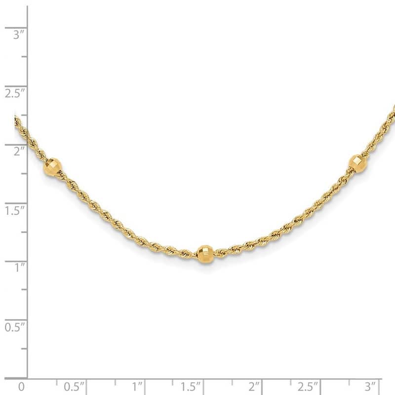 Curata 14k Yellow Gold 18" 3.4mm Polished Bead Station Diamond-cut Rope Necklace (Lobster)