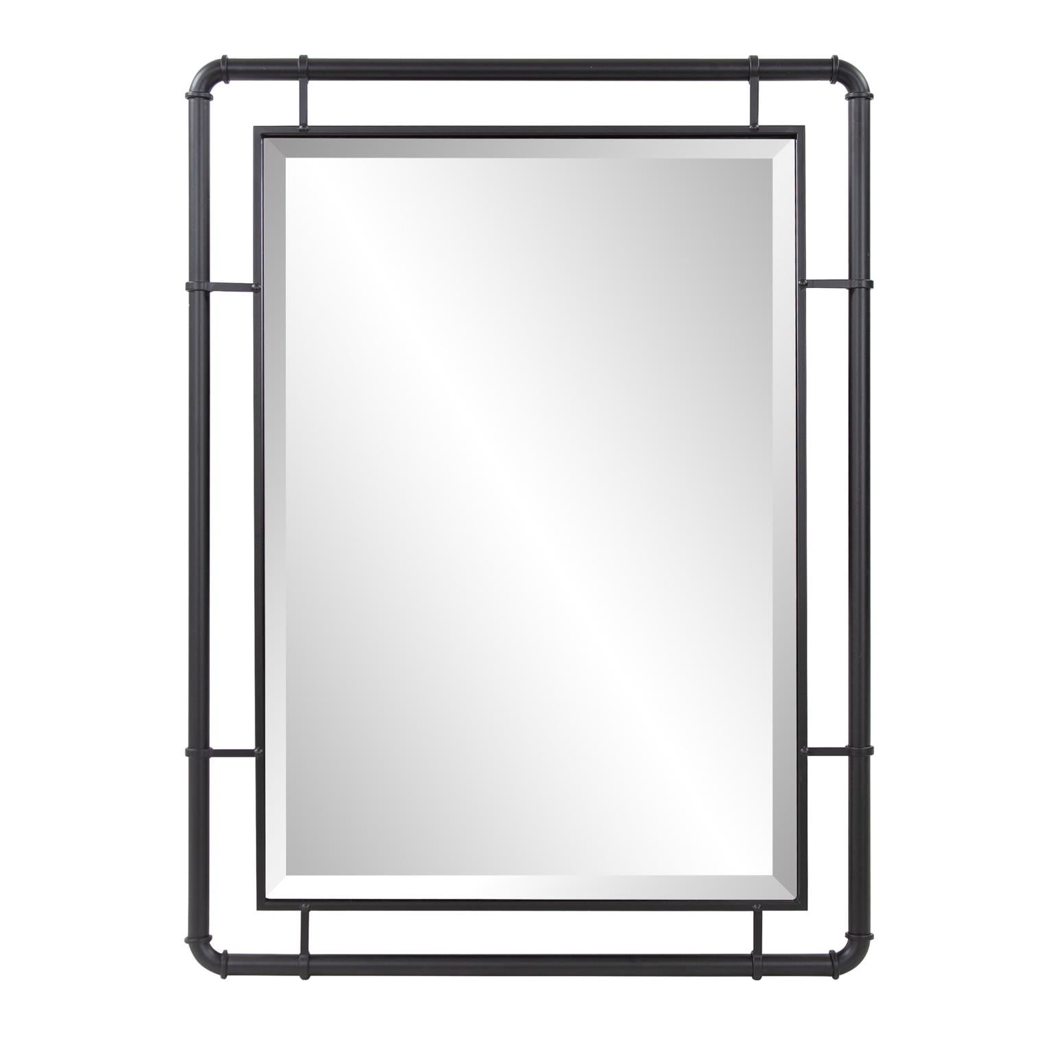 Allan Andrews Matte Black Vanity and Wall Mirror with Metal Pipe Inspired Frame - 40"H x 30"W