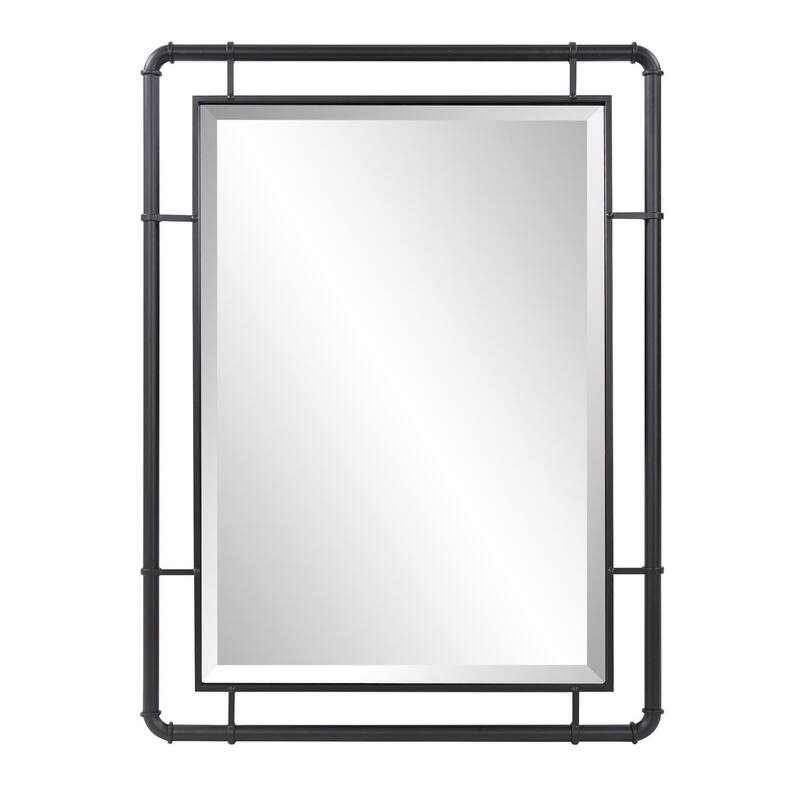 Allan Andrews Matte Black Vanity and Wall Mirror with Metal Pipe Inspired Frame - 40"H x 30"W