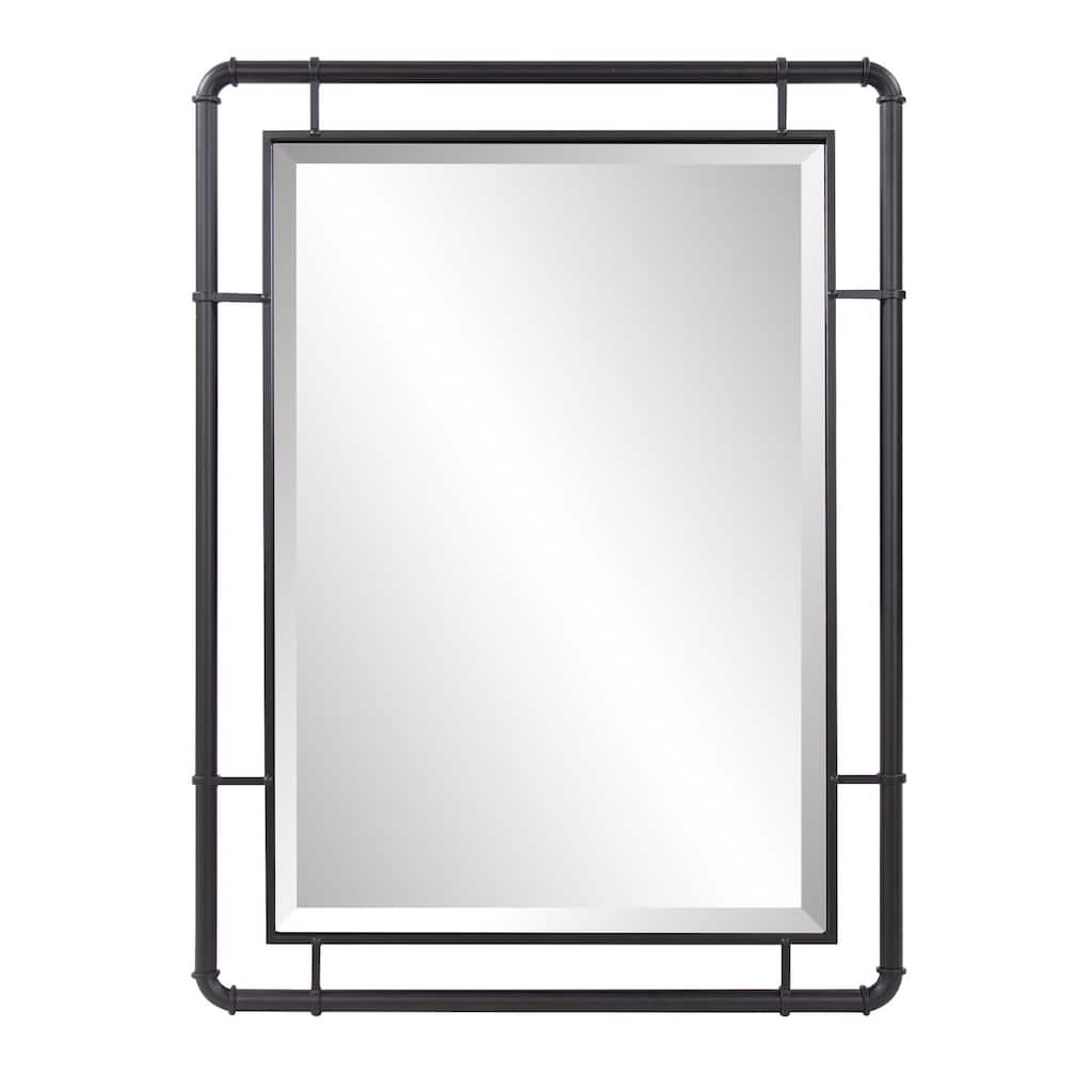 Allan Andrews Matte Black Vanity and Wall Mirror with Metal Pipe Inspired Frame - 40"H x 30"W