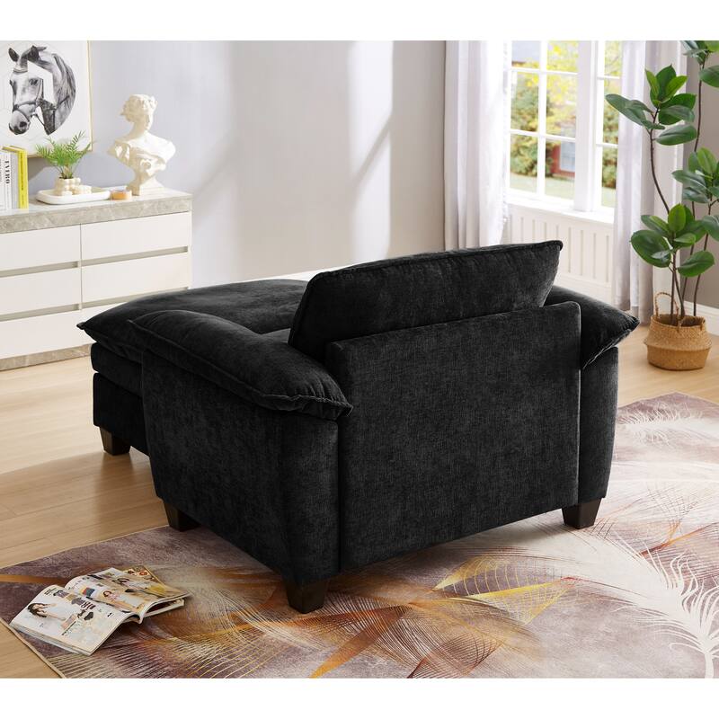 Cloud Lazy Chaise Lounge, Single Sofa Chair & Storage Ottoman Set of 2, Oversize Chenille Upholstered Lounge Sleeper Sofa