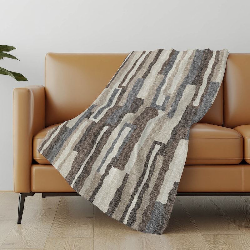 Premium Machine Washable ASB78 Block Stripes Sherpa Throw Blanket - Earth - 4'2" x 5'10"