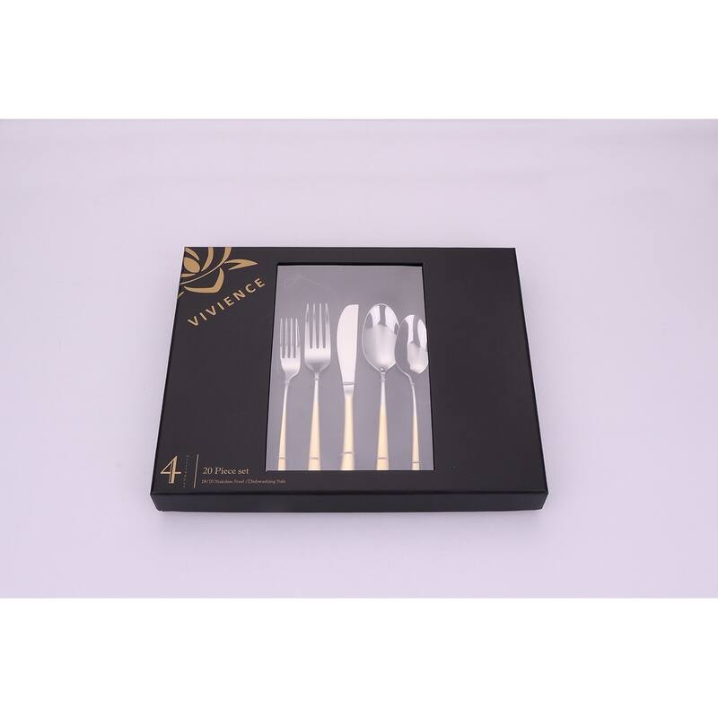 20 Pc Flatware Set Silver With Graduated Gold Handles - Service For 4