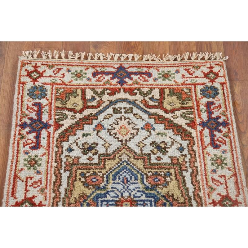 Geometric Blue Heriz Serapi Indian Accent Rug Hand-Knotted Wool Carpet - 2'0" x 3'0"