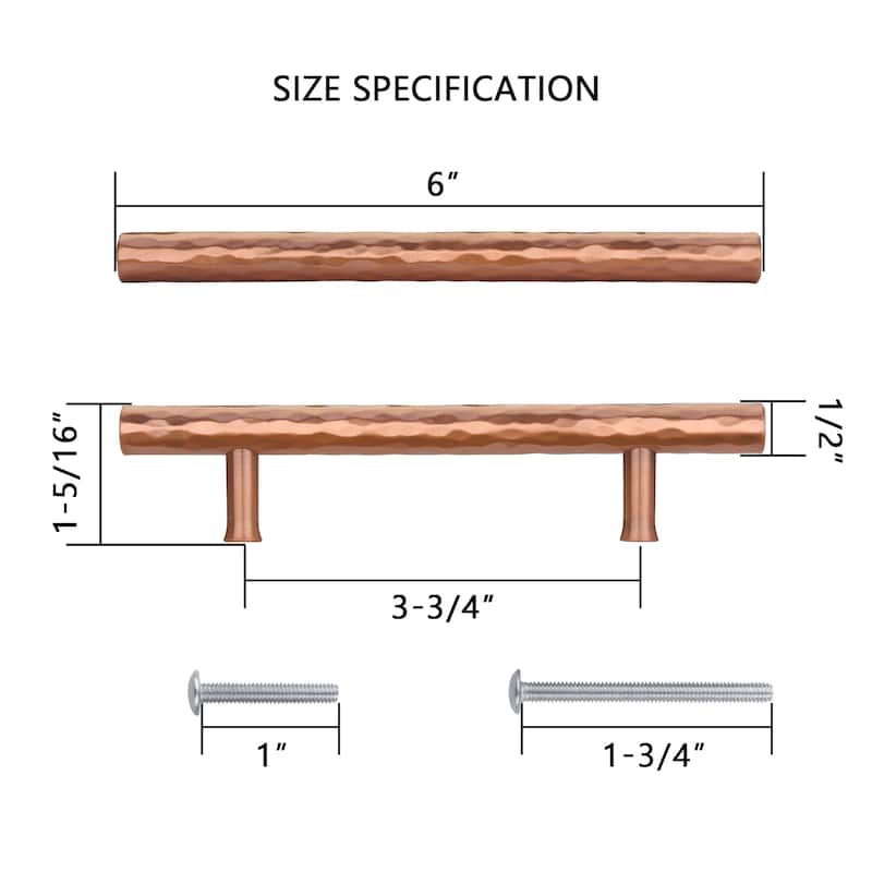 3-3/4 Inch Hole Center Copper Kitchen Cabinet Handles 100% Solid Brass Drawer Pulls (5-PACK)