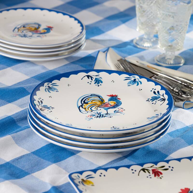 Certified International French Rooster 11" Dinner Plates, Set of 4 Assorted Designs - 11.00"L x 11.00"W x 1.25"H