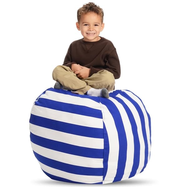 slide 2 of 8, Creative QT Stuff 'n Sit XL 38'' Bean Bag Storage for Stuffed Toys, Blue/White Stripe