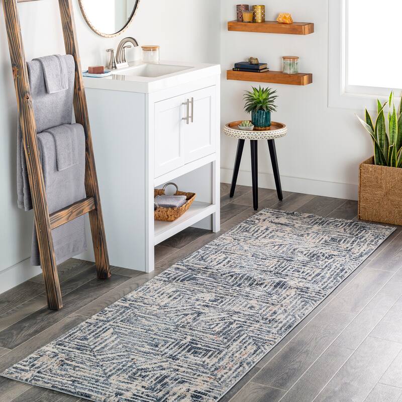 Livabliss Funda Modern Abstract Area Rug - Navy - 2' 6" x 8'
