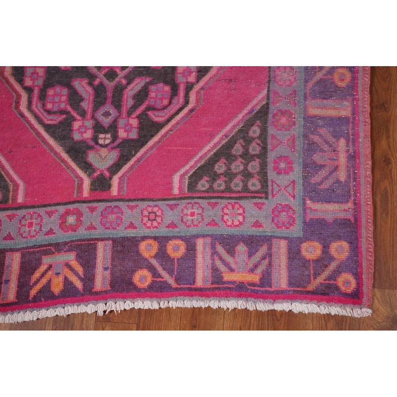 Fuchsia Ardebil Persian Vintage Runner Rug Hand-Knotted Wool Carpet - 3'7" x 12'0"