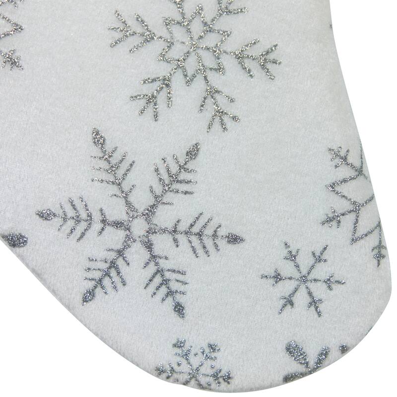 19" White and Silver Snowflakes Christmas Stocking