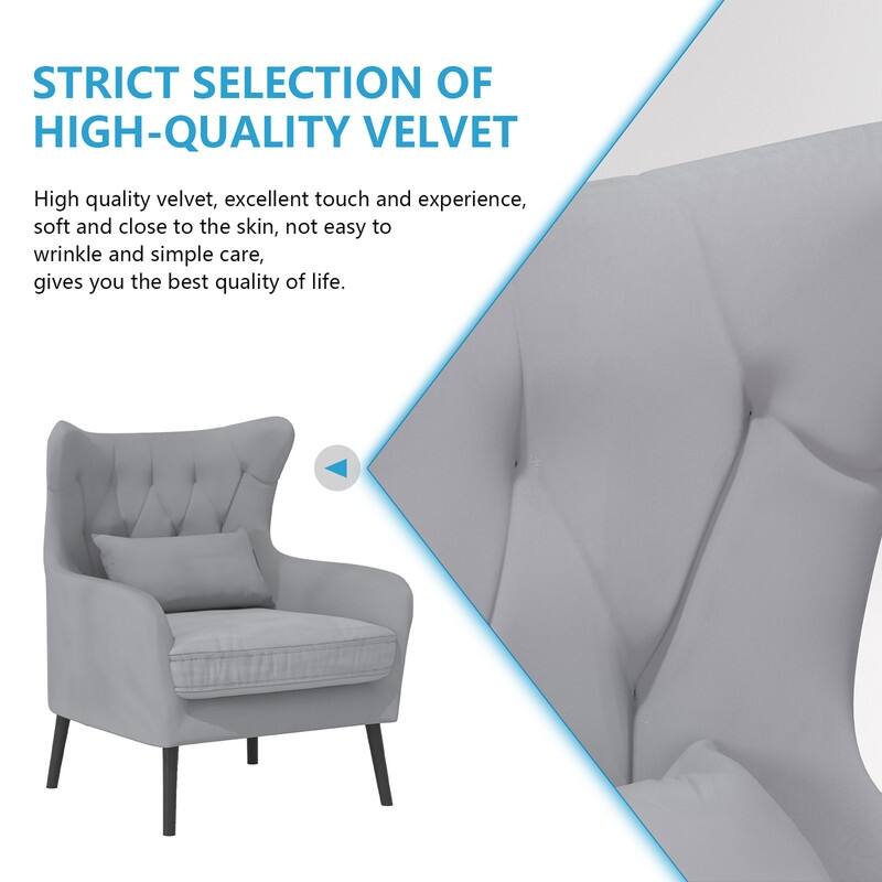 Upholstered Tuft Velvet Metal Thick Cushion Two Accent Chairs Loveseat