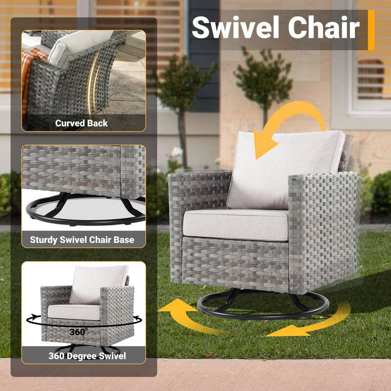 HOOOWOOO 4-piece Wicker Patio Swivel Chair Set with Wood Burning Fire Pit