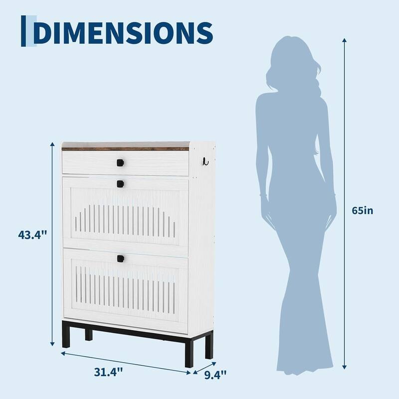 Freestanding 2 Flip Drawer Shoe Cabinet Organizer for Entryway, Hallway, Living Room