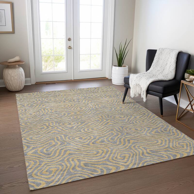 Machine Washable Indoor/ Outdoor Modern Trance Chantille Rug - Gray - 8' x 10'