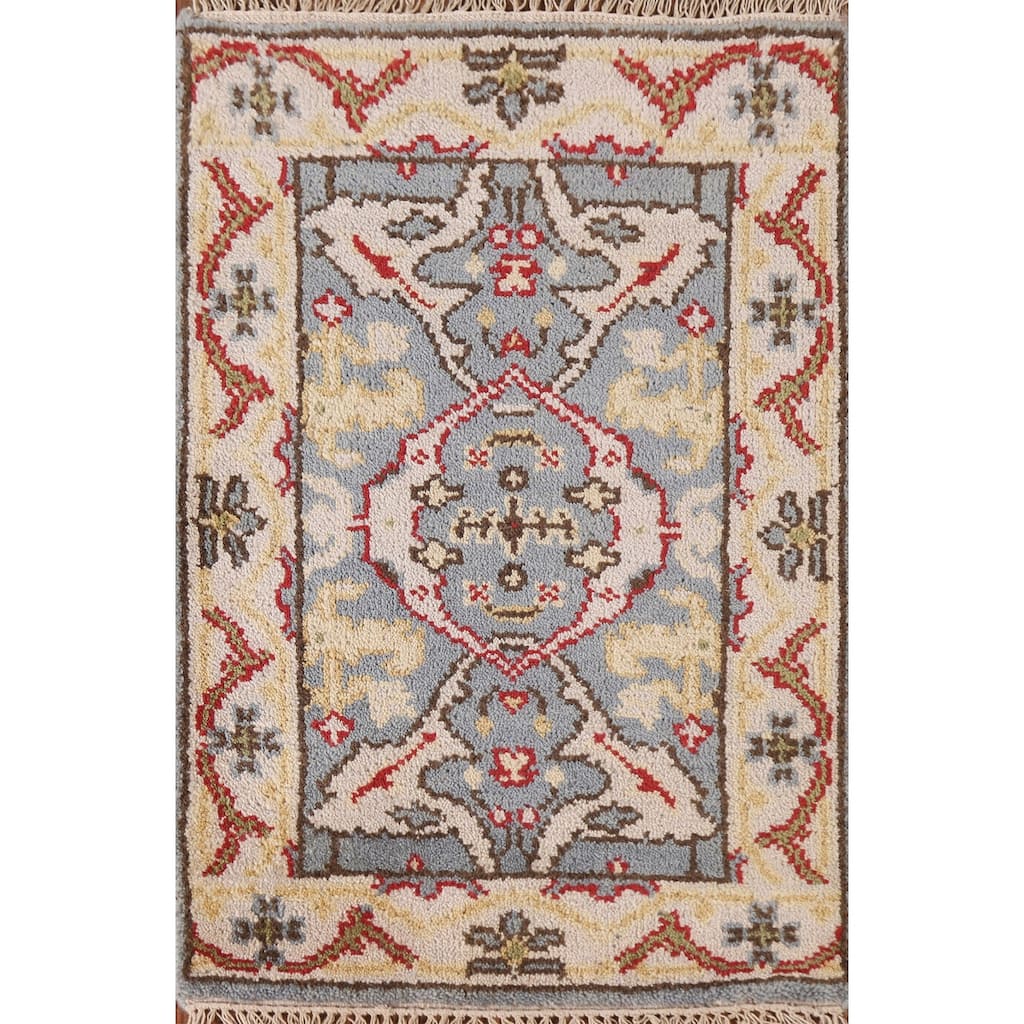 Geometric Grey Oushak Area Rug Handmade Wool Carpet - 2'0"x 3'0"